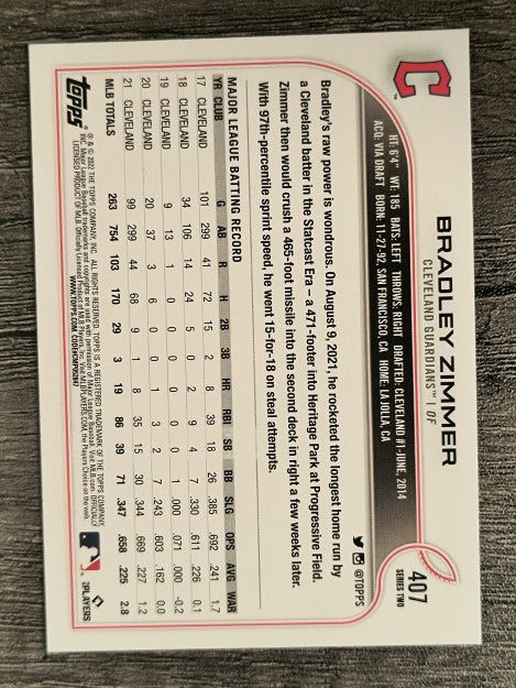 2022 Topps #407 Bradley Zimmer