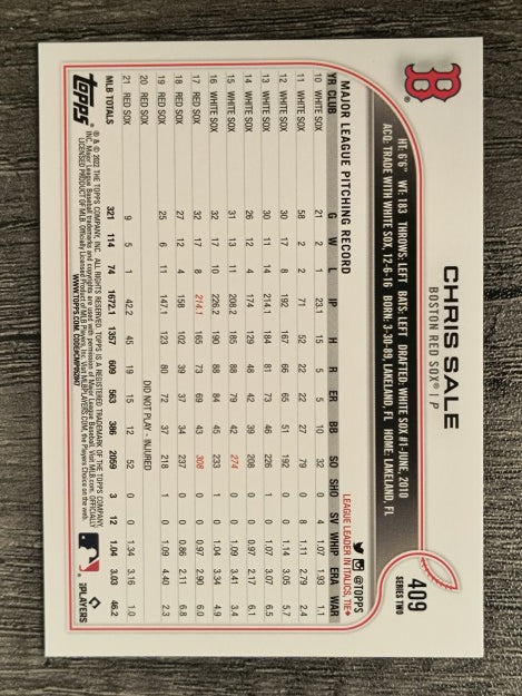 2022 Topps #409 Chris Sale