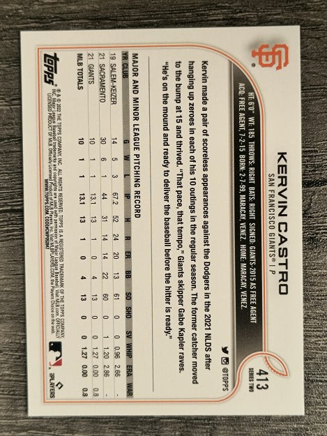 2022 Topps #413 Kervin Castro RC