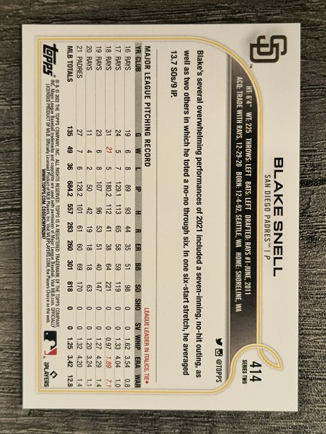 2022 Topps #414 Blake Snell
