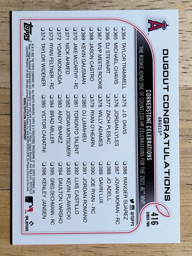 2022 Topps #416 Dugout Congratulations/Shohei Ohtani/Brandon Marsh