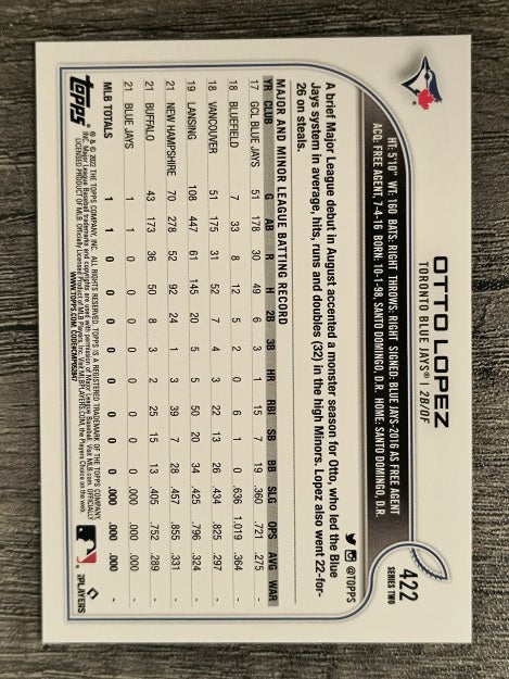 2022 Topps #422 Otto Lopez RC