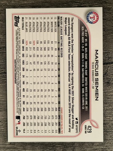 2022 Topps #429 Marcus Semien