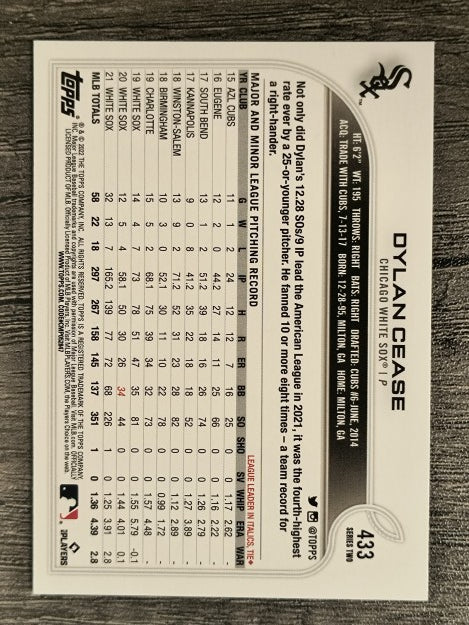 2022 Topps #433 Dylan Cease
