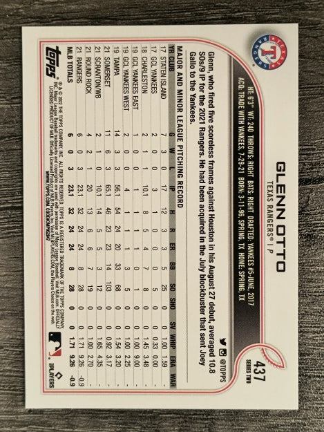 2022 Topps #437 Glenn Otto RC