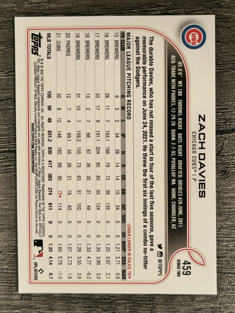 2022 Topps #459 Zach Davies