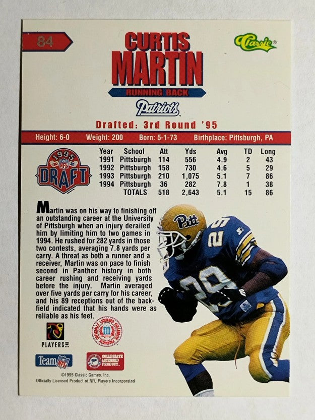 1995 Classic NFL Rookies Silver #84 Curtis Martin