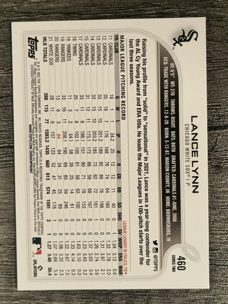 2022 Topps #460 Lance Lynn