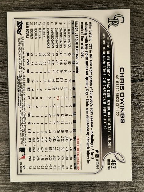 2022 Topps #462 Chris Owings