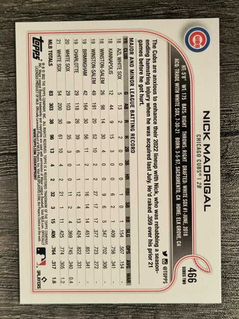 2022 Topps #466 Nick Madrigal