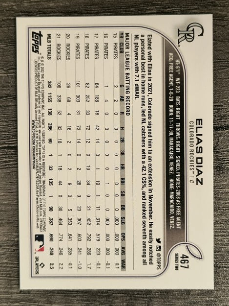 2022 Topps #467 Elias Diaz