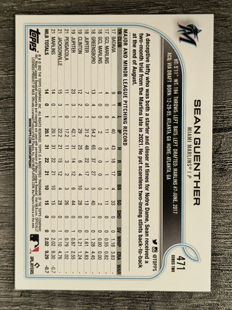 2022 Topps #471 Sean Guenther RC