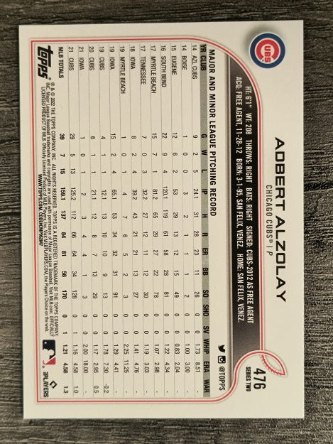 2022 Topps #476 Adbert Alzolay