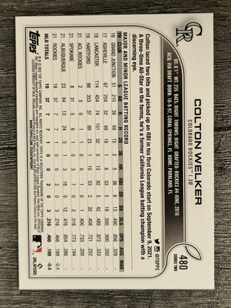 2022 Topps #480 Colton Welker RC