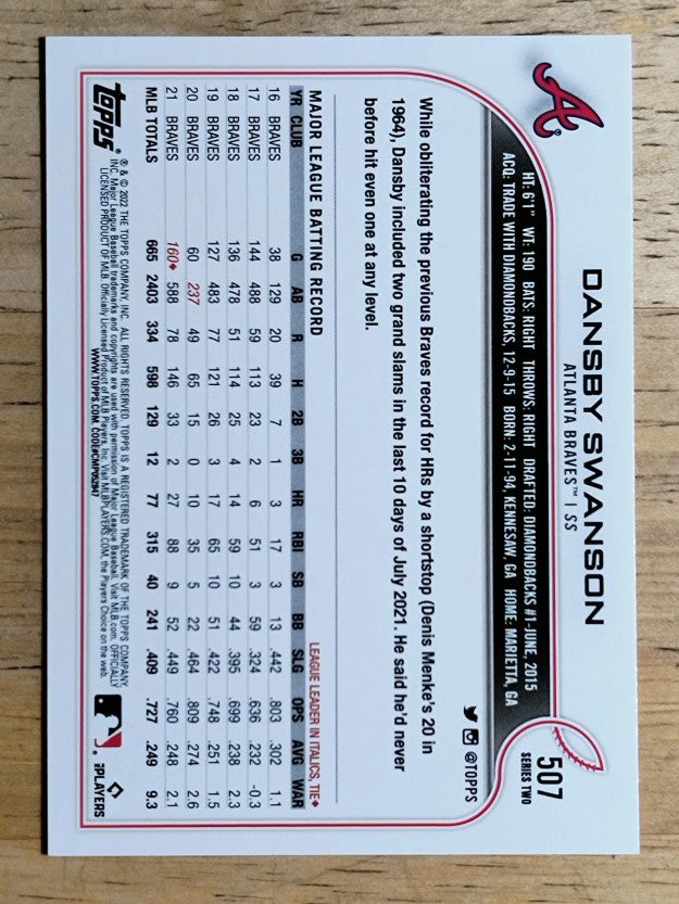 2022 Topps #507 Dansby Swanson