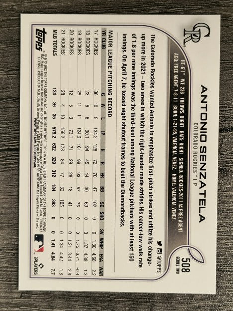 2022 Topps #508 Antonio Senzatela