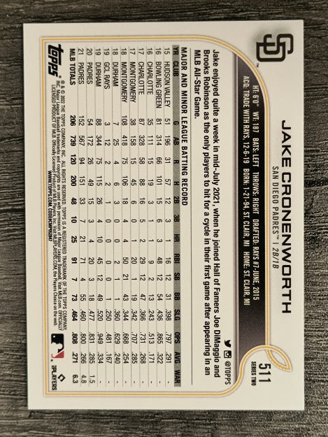 2022 Topps #511 Jake Cronenworth