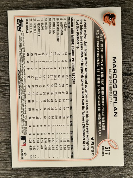 2022 Topps #517 Marcos Diplan RC