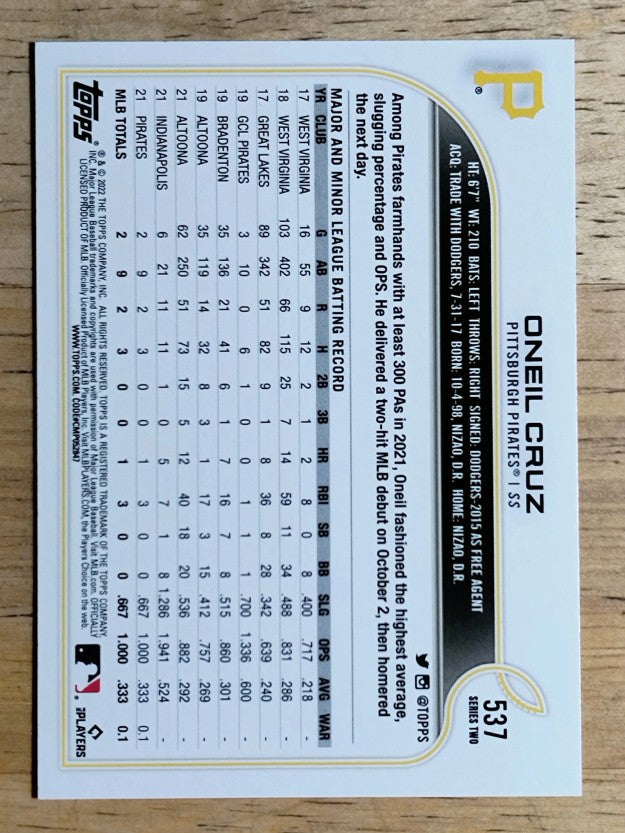2022 Topps #537 Oneil Cruz RC