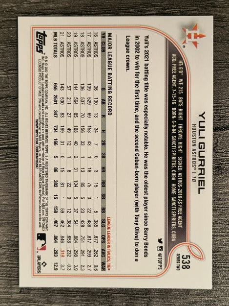 2022 Topps #538 Yuli Gurriel