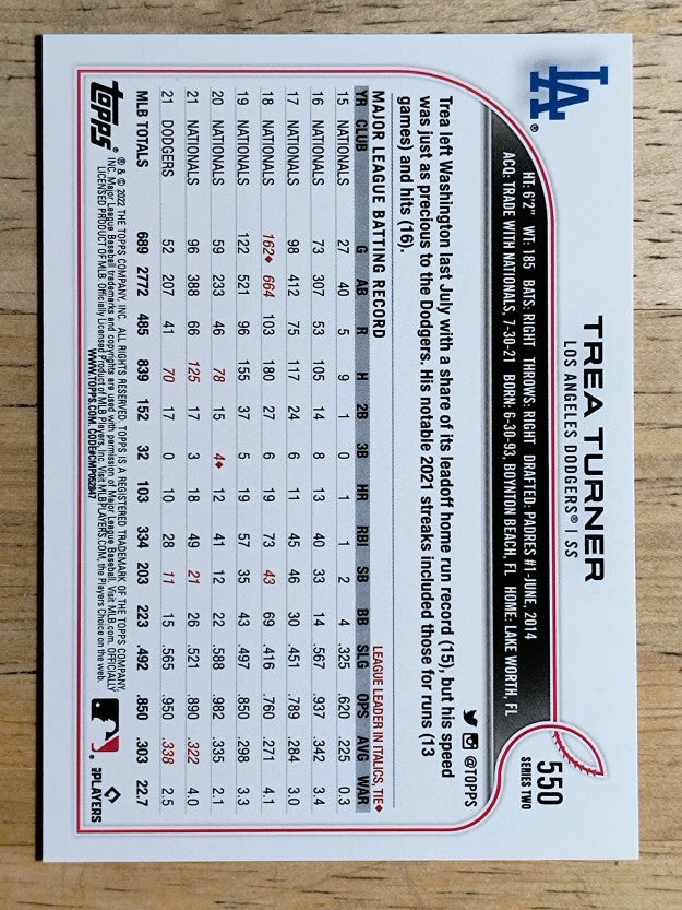 2022 Topps #550 Trea Turner