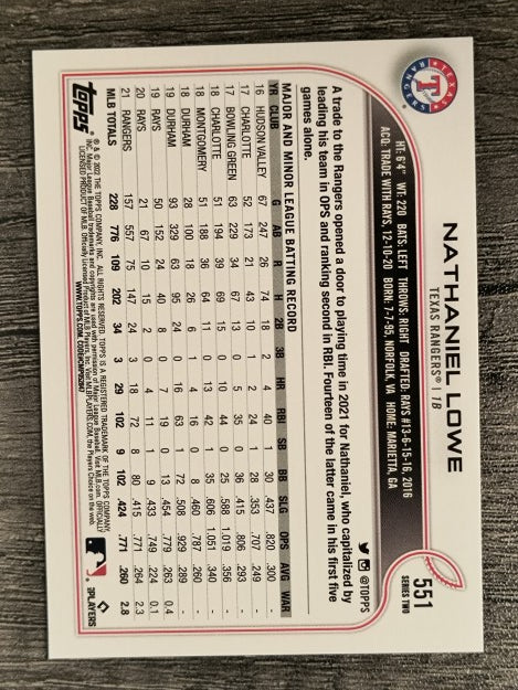 2022 Topps #551 Nathaniel Lowe