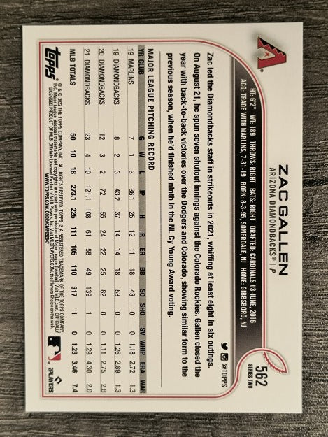 2022 Topps #562 Zac Gallen