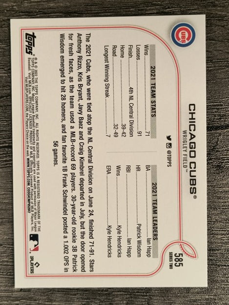 2022 Topps #585 Chicago Cubs