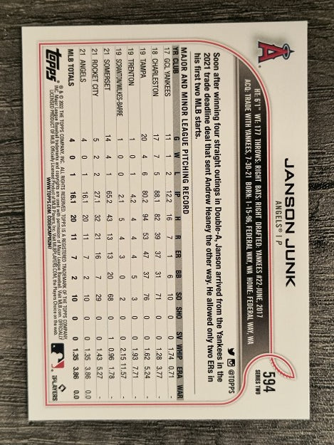2022 Topps #594 Janson Junk RC