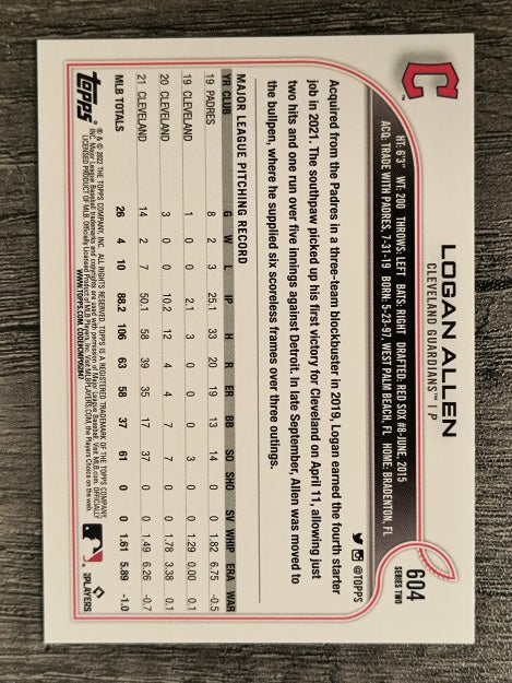 2022 Topps #604 Logan Allen
