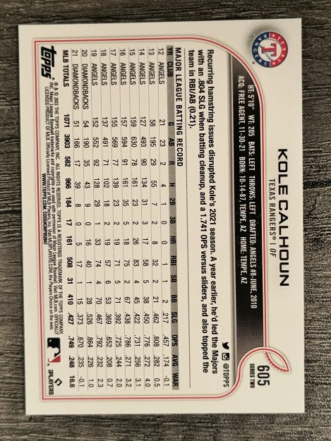 2022 Topps #605 Kole Calhoun