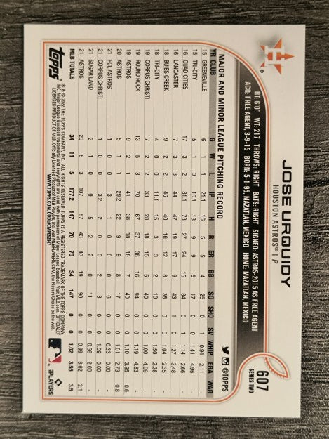 2022 Topps #607 Jose Urquidy