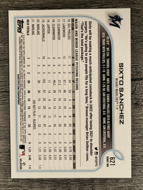 2022 Topps #621 Sixto Sanchez