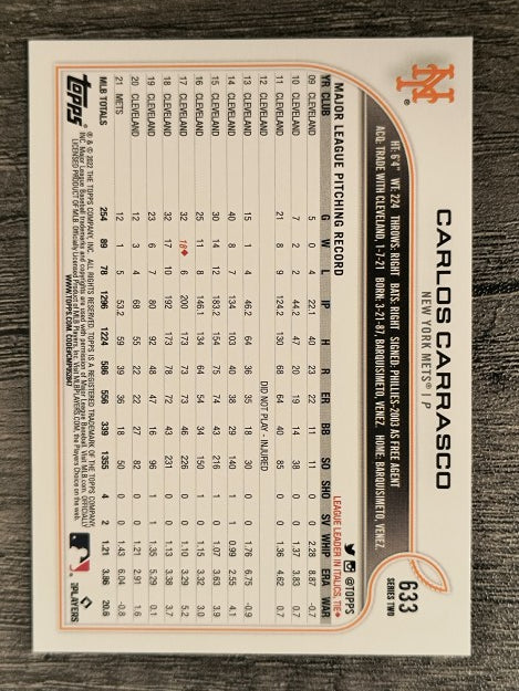 2022 Topps #633 Carlos Carrasco