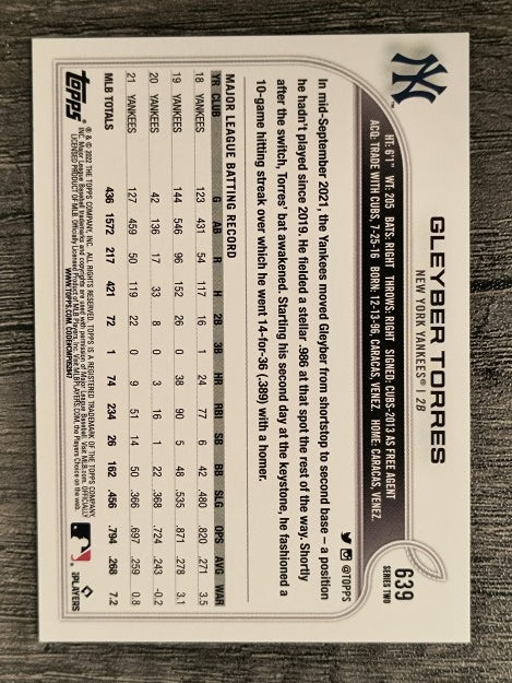 2022 Topps #639 Gleyber Torres
