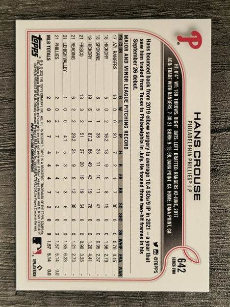 2022 Topps #642 Hans Crouse RC