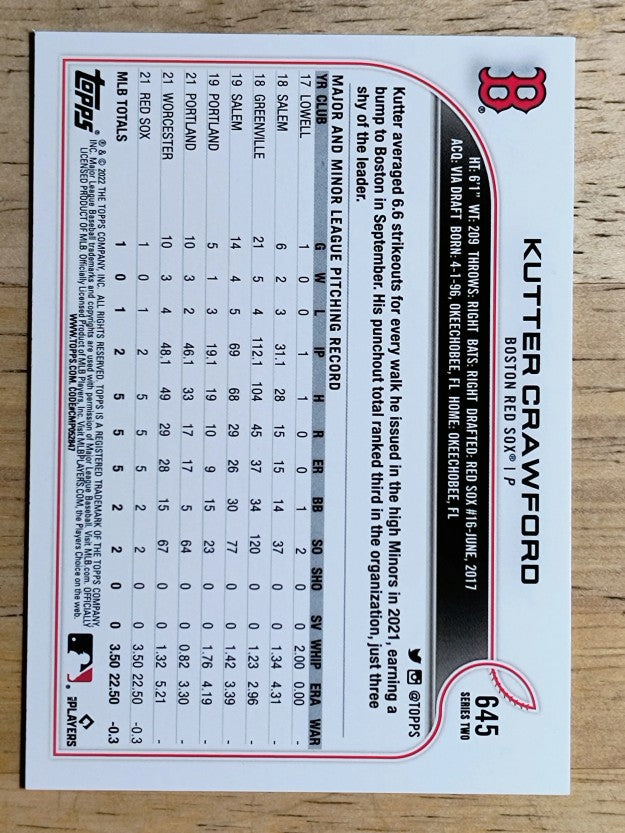 2022 Topps #645 Kutter Crawford RC