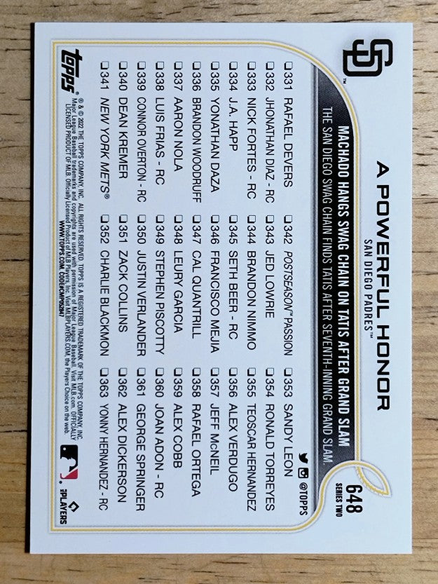 2022 Topps #648 A Powerful Honor/Manny Machado/Fernando Tatis Jr.