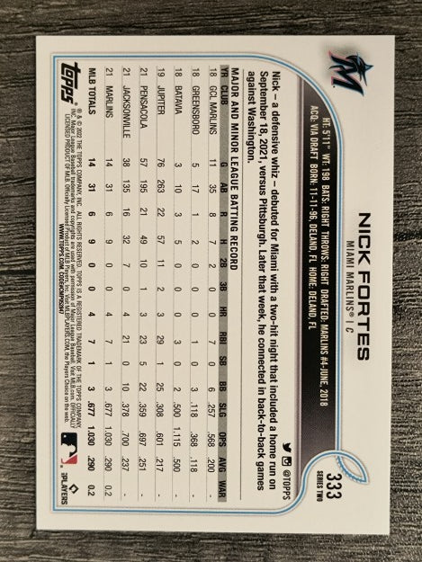 2022 Topps #333 Nick Fortes RC
