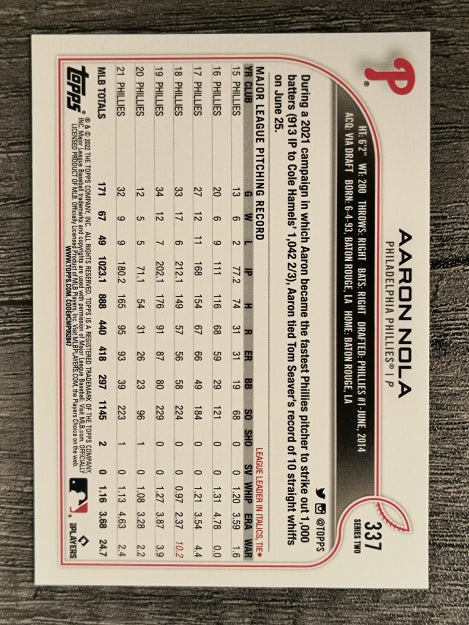2022 Topps #337 Aaron Nola