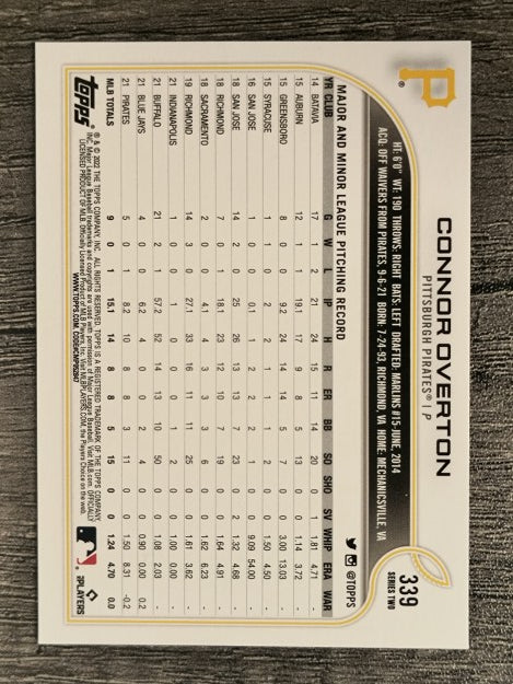 2022 Topps #339 Connor Overton RC