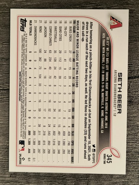 2022 Topps #345 Seth Beer RC