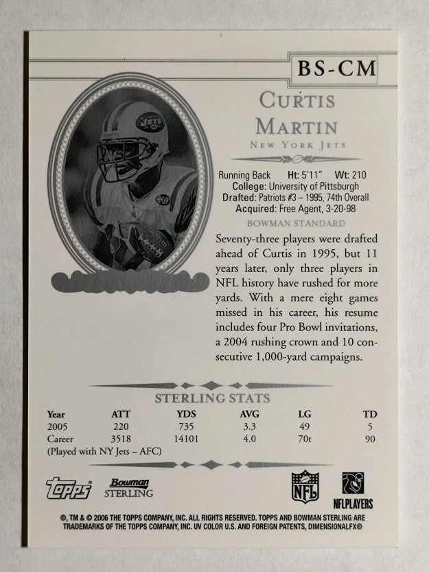 2006 Bowman Sterling #CM Curtis Martin JSY
