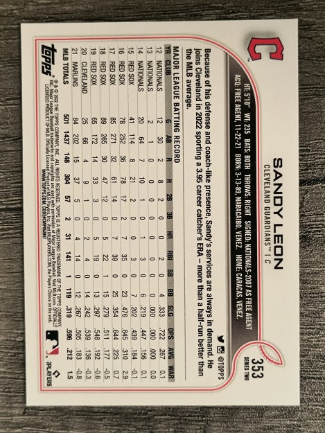 2022 Topps #353 Sandy Leon