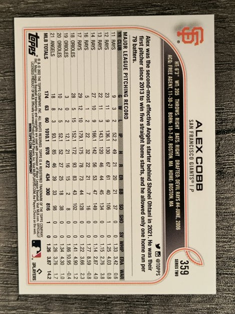 2022 Topps #359 Alex Cobb