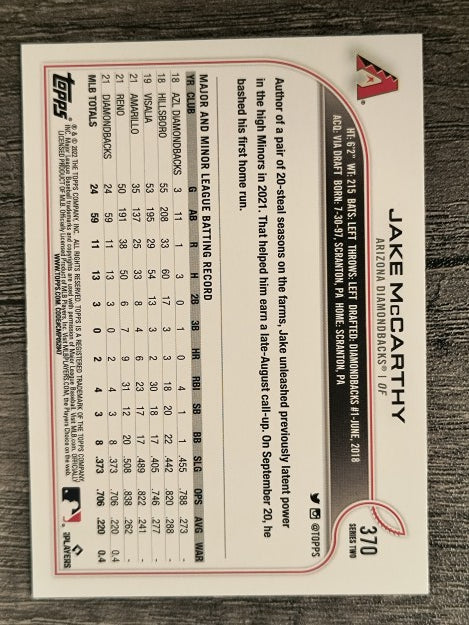 2022 Topps #370 Jake McCarthy RC