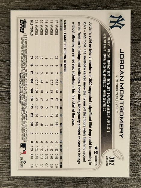 2022 Topps #382 Jordan Montgomery