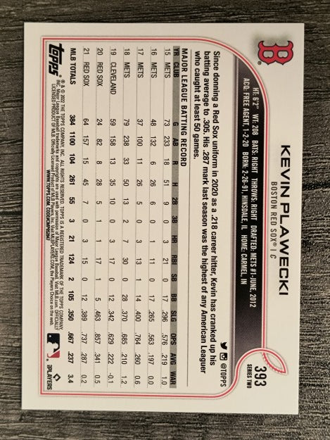 2022 Topps #393 Kevin Plawecki
