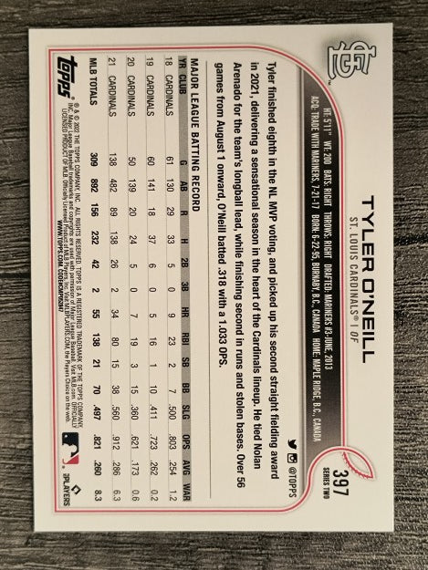 2022 Topps #397 Tyler O'Neill