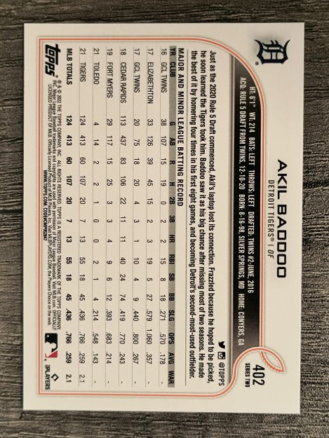 2022 Topps #402 Akil Baddoo
